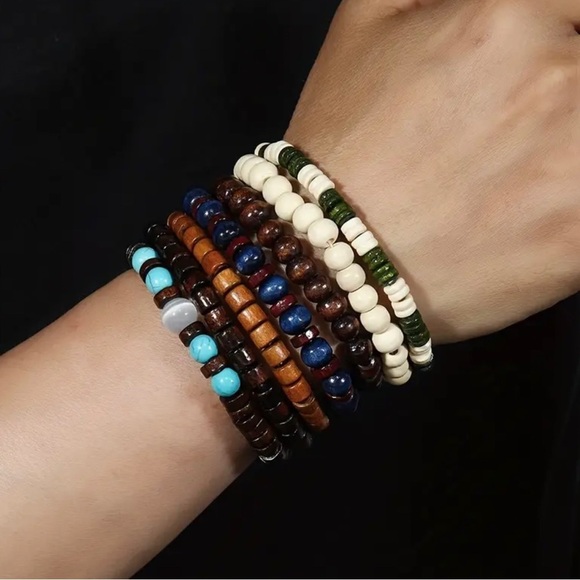 🔴 5 for $10 ONE Vintage Style Bohemian Wooden Beaded Stacking Bracelet - Picture 3 of 7
